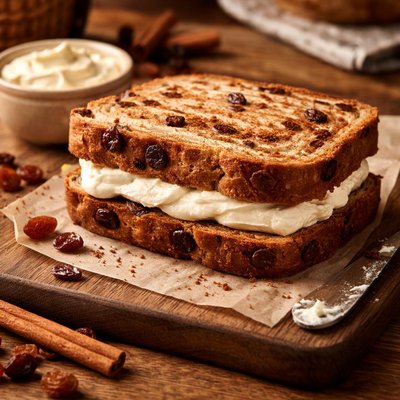 Image of Cinnamon Raisin Bread with Cream Cheese Sandwich