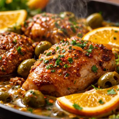 Image of Citrus Seared Chicken with Orange Olive Sauce