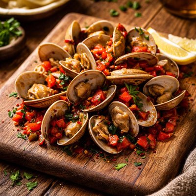 Image of Clams with Red Bell Pepper Garlic