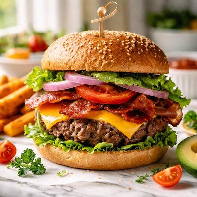 Image of Clásica Hamburguesa con Queso y Tocino Baja en Sodio