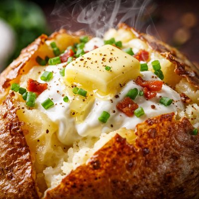 Image of Classic Baked Potato with Butter and Sour Cream