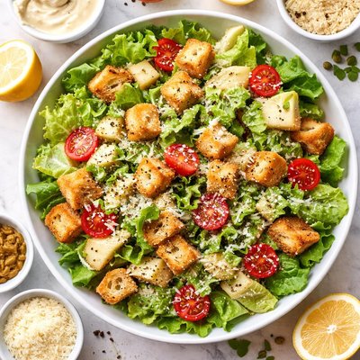 Image of Vegetarian Classic Caesar Salad with Homemade Croutons and Dressing