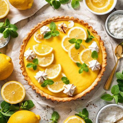 Image of Classic French Tarte Au Citron Fresh Lemon Tart