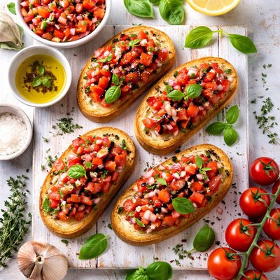 Image of Classic Italian Bruschetta with Fresh Herbs