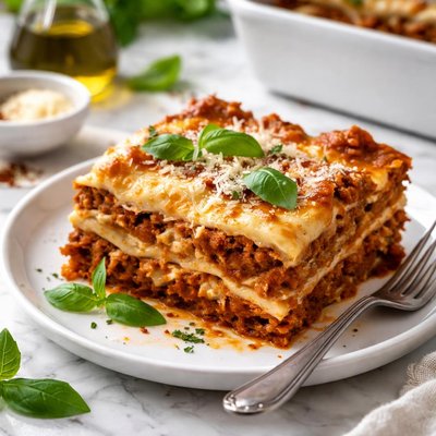 Image of Classic Lasagna with Meat Sauce Tomatoes and Bechamel Sauce L