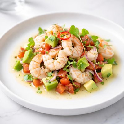 Image of Ceviche clásico de camarones sin lácteos.