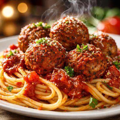 Image of Clásica Espagueti con Albóndigas Saludable para el Corazón