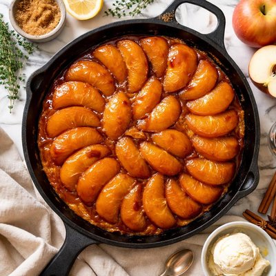 Image of Classic Tarte Tatin in a Cast Iron Skillet