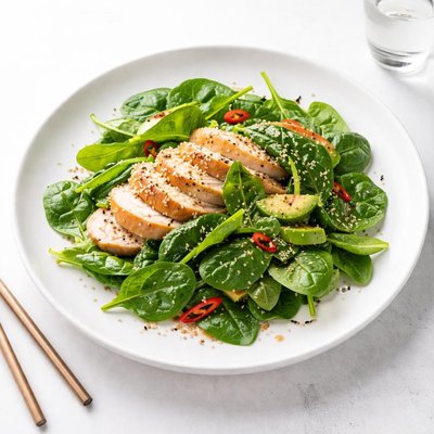 Image of Clean Eating Sesame Spinach Salad with Chicken