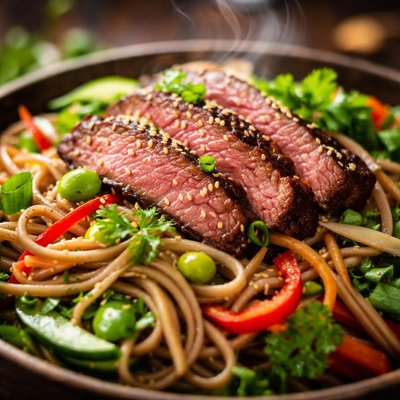 Image of Clean Eating Soba Noodle Salad with Flank Steak