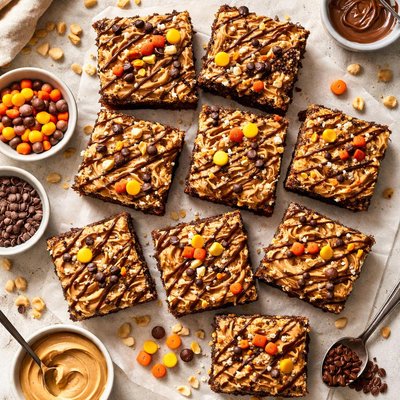 Image of Cocoa Rice Krispies Treats with Peanut Butter Topping