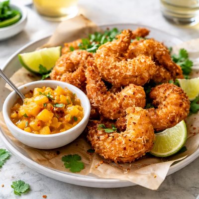 Image of Coconut Beer Battered Shrimp with Mango Orange Chutney