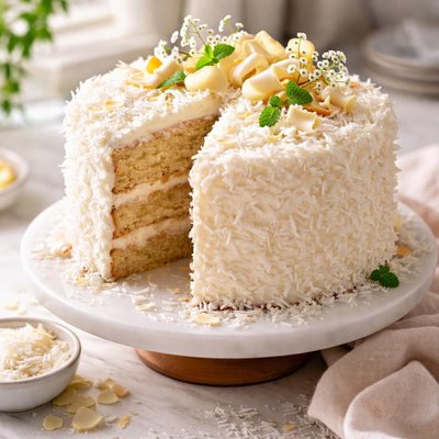 Image of Coconut Cake with White Chocolate Frosting