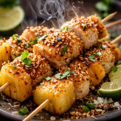 Image of Coconut Chicken and Pineapple Skewers