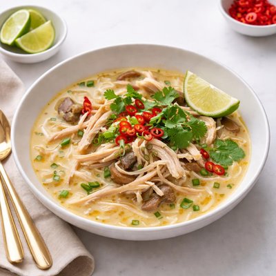 Image of Coconut Chicken Noodle Soup with Thai Flavors