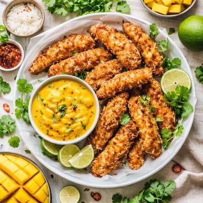 Image of Coconut Chicken Strips with Creamy Mango Chutney
