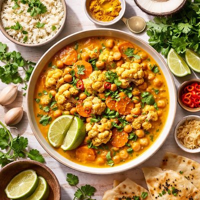 Image of Coconut Curry with Cauliflower Carrots Chickpeas