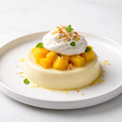 Image of Coconut Custard with Mango and Whipped Cream
