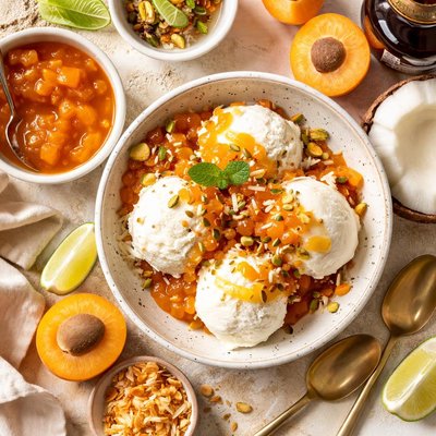 Image of Coconut Ice Cream with Grand Marnier Apricot Sauce