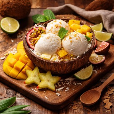 Image of Coconut Ice Cream with Tropical Fruits