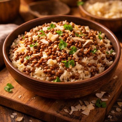 Image of Coconut Lentils and Rice Arroz Con Lentejas Y Coco