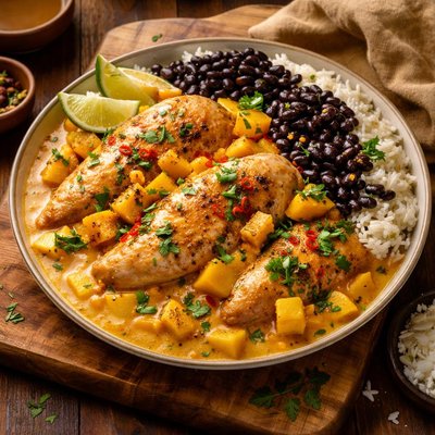 Image of Coconut Mango Chicken with Black Beans