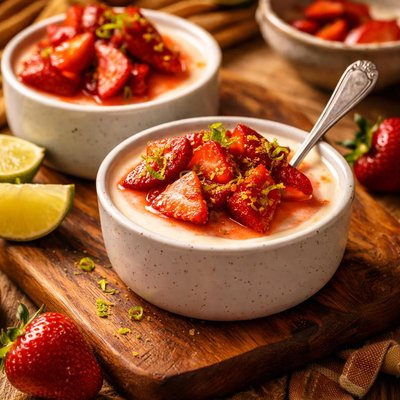 Image of Coconut Milk Panna Cotta with Ginger Lime Strawberries