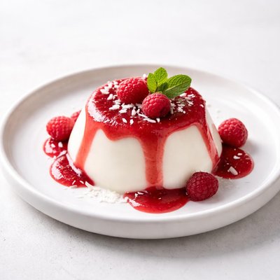 Image of Coconut Pudding with Raspberry Sauce