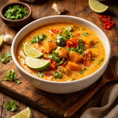 Image of Coconut Red Curry Soup with Butternut Squash and Lime