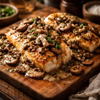 Image of Cod Smothered in Mushrooms
