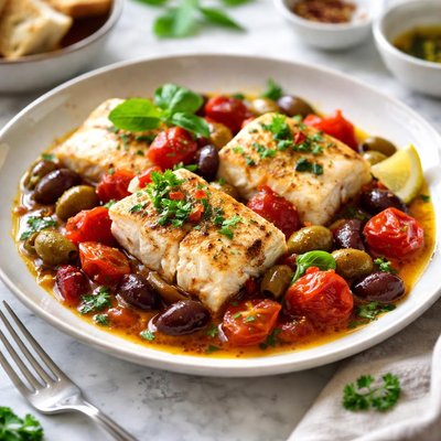Image of Cod with Tomatoes and Olives