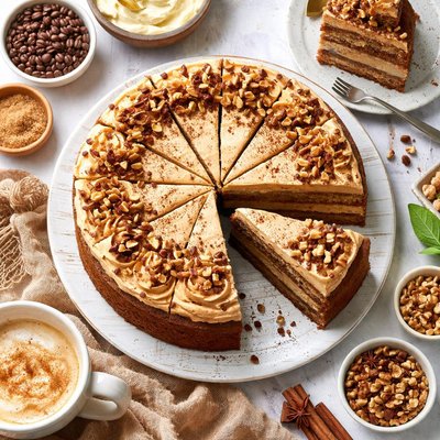 Image of Coffee and Black Walnut Cake with Coffee Mascarpone Cream
