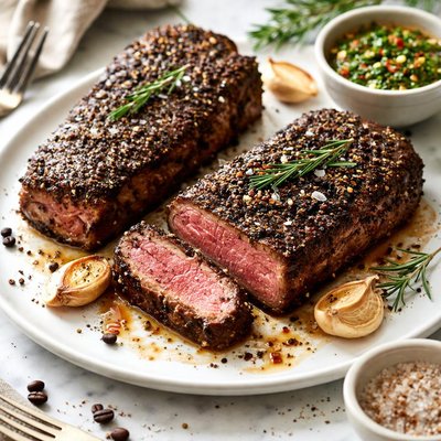 Image of Coffee and Pepper Crusted New York Steaks