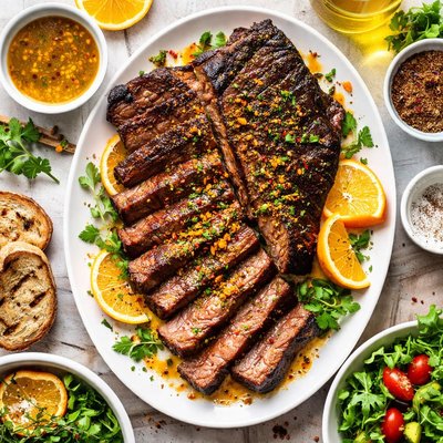 Image of Coffee Rubbed Grilled Porterhouse W Garlic Orange Vinaigrette