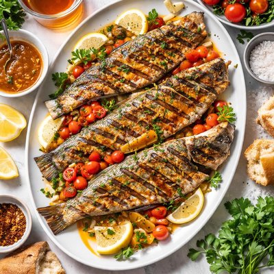 Image of Cognac Grilled Striped Sea Bass