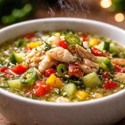 Image of Cold Cucumber Bell Pepper with Crab Soup