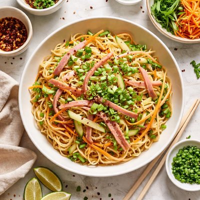 Image of Cold Lo Mein with Ham and Cucumber