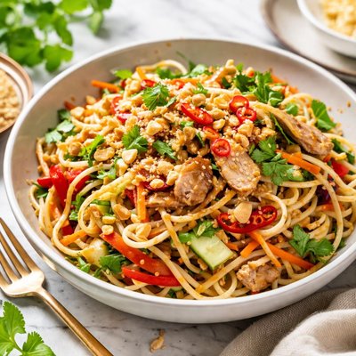Image of Cold Noodle Salad with Spicy Peanut Sauce