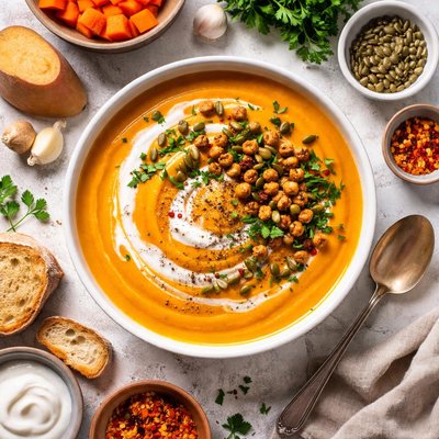 Image of Cold or Hot Sweet Potato and Carrot Soup
