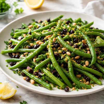 Image of Cold String Green Bean Salad with Pine Nuts and Currants