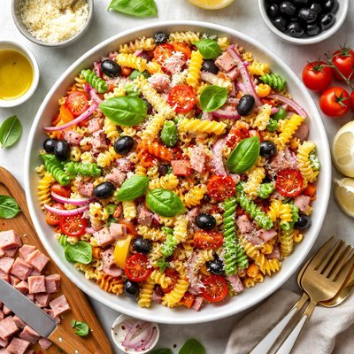 Image of Colorful Pasta with Ham