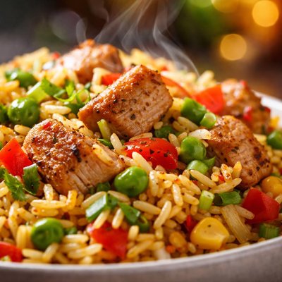 Image of Colorful Rice and Turkey