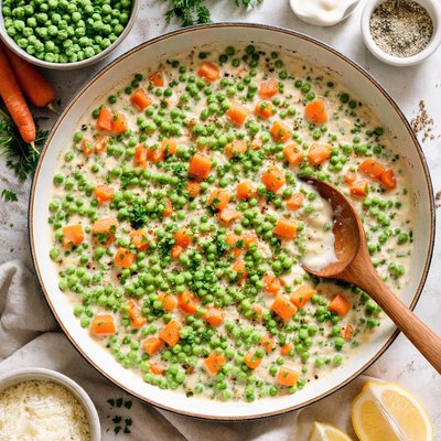 Image of Comforting Creamed Peas and Carrots