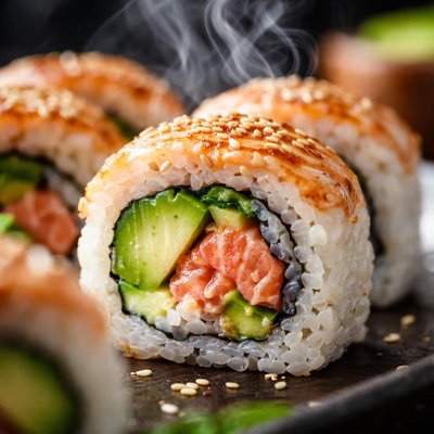 Image of Cooked Salmon Avocado Sushi