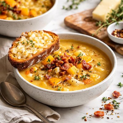 Image of Cooking Light Golden Winter Soup with Gruyere Toasts