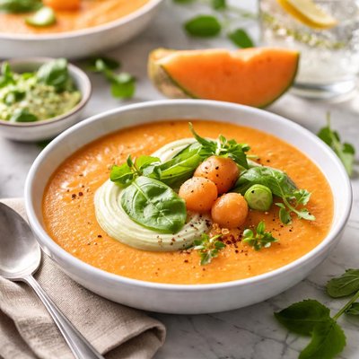 Image of Cool Cantaloupe Soup with Basil Cream