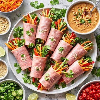 Image of Cool Ham Rolls with Peanut Sauce