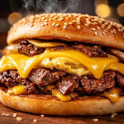 Image of Copycat Steak Egg and Cheese Bagel from Americans 1 Fast Food