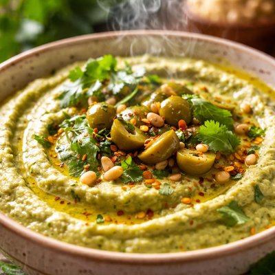 Image of Coriander and Green Olive Hummus Recipe