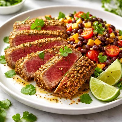 Image of Coriander Crusted Tuna with Black Bean Salsa